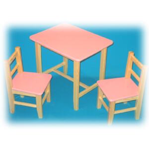 Dětský dřevěný stůl se židlemi - Světle růžová