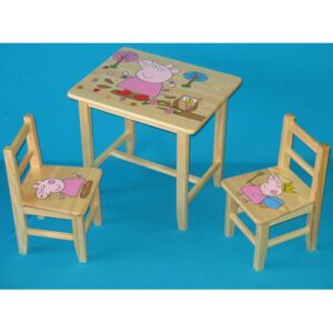 Dětský dřevěný stůl se židlemi Prasátko Pepina - 51x40 cm