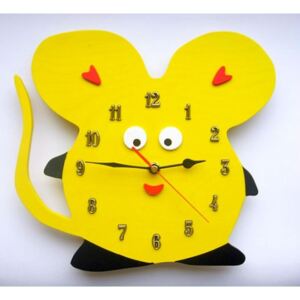 Dětské dřevěné hodiny Myš - Žlutá - běžný mechanismus