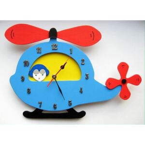 Dětské dřevěné hodiny Vrtulník - Modrá - běžný mechanismus