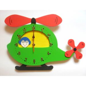Dětské dřevěné hodiny Vrtulník - Zelená - běžný mechanismus