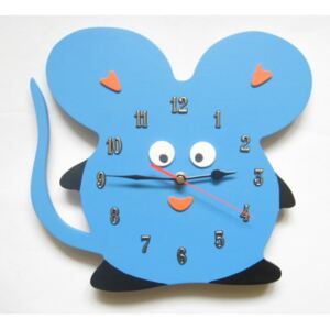 Dětské dřevěné hodiny Myš - Modrá - běžný mechanismus