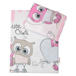 2-dílné bavlněné povlečení Cute Owls - růžové