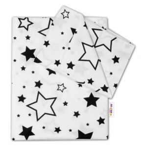 2-dílné bavlněné povlečení - Černé hvězdy a hvězdičky - bílý