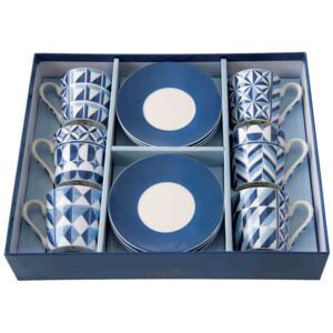 Porcelánové šálky a podšálky na kávu Geometric Blue