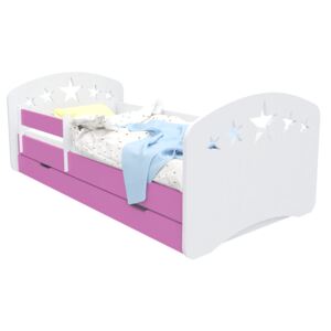 SKLADEM: Dětská postel se šuplíkem 140x70 cm s výřezem HVĚZDIČKY - růžová