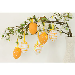 Autronic Vajíčko oranžové plastové 6 cm, dekorační na zavěšení,cena za sadu 6 kusů