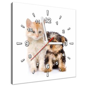 Tištěný obraz s hodinami Roztomilý pejsek a kočička ZP2235A_1AI