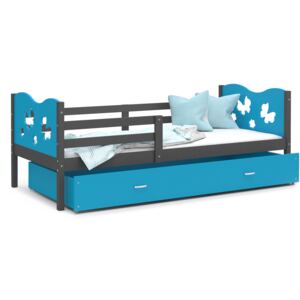 Dětská postel se šuplíkem MAX S - 160x80 cm - modro-šedá - motýlci
