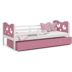 Dětská postel se šuplíkem MAX S - 160x80 cm - růžovo-bílá - motýlci