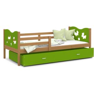 Dětská postel se šuplíkem MAX S - 160x80 cm - zelená/olše - motýlci