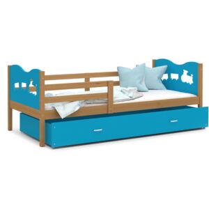 Dětská postel se šuplíkem MAX S - 190x80 cm - modrá/olše - vláček