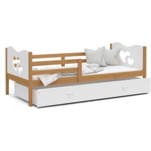 Dětská postel se šuplíkem MAX S - 190x80 cm - bílá/olše - srdíčka