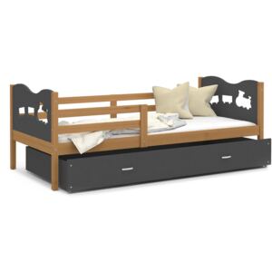 Dětská postel se šuplíkem MAX S - 190x80 cm - šedá/olše - vláček