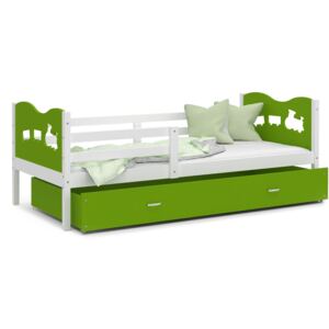 Dětská postel se šuplíkem MAX S - 190x80 cm - zeleno-bílá - vláček