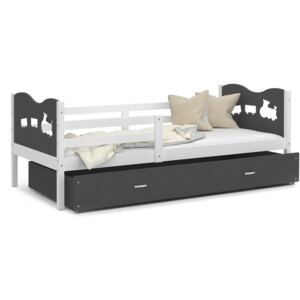 Dětská postel se šuplíkem MAX S - 200x90 cm - šedo-bílá - vláček