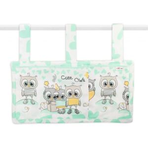 Kapsář na postýlku 3 kapsy - Cute Owls - zelený
