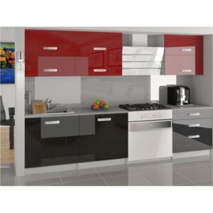 Moderní kuchyňská sestava Infinity Primera v kombinaci červené a černé barvě