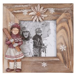 Dřevěný fotorámeček s dekorací lyžařky - 12*12 cm / 7*7 cm
