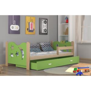 Dětská postel MIKOLAJ + matrace + rošt ZDARMA, 160x80, borovice/zelená