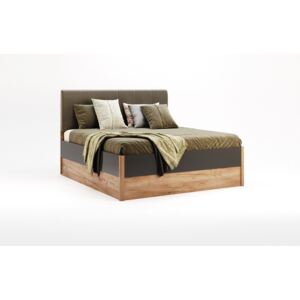 Manželská postel RAMONA + rošt, 160x200, dub Kraft/šedá