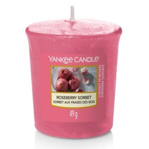 Yankee Candle - votivní svíčka Roseberry Sorbet (Růžový sorbet) 49g (Výrazně lahodná svěží ovocná vůně. Osvěžení za slunného dne vám přinese šťavnatý sorbet s popraškem kandovaných okvětních lístků růže.)