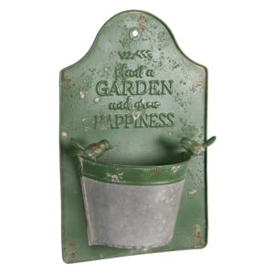 Zelený plechový nástěnný květináč Garden - 23*9*36 cm