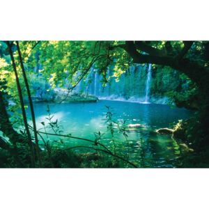 Fototapeta vliesová: Jezero a vodopád - 416x254 cm