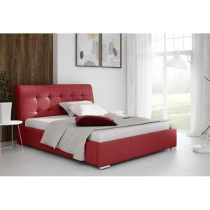 Moderní čalouněná postel Evelyn s úložným prostorem červená eko kůže 180 x 200