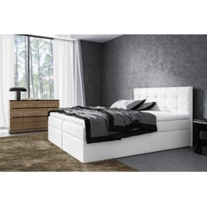 Moderní čalouněná postel Riki s úložným prostorem bílá 160 x 200 + topper zdarma