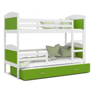 DOBRESNY Dětská patrová postel MATYAS 3 80x190 cm s bílou konstrukcí v zelené barvě s přistýlkou