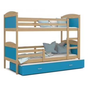 DOBRESNY Dětská patrová postel MATYAS 3 90x200cm s borovic. konstrukcí v modré barvě s přistýlkou