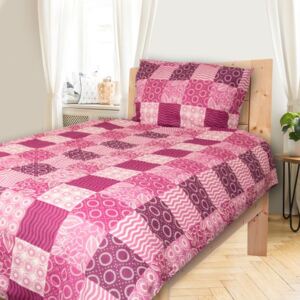 CARO růžová bavlněné povlečení 140x200 - Standardní postel 140x200cm - 1 x polštář 1 x přikrývka - Růžová