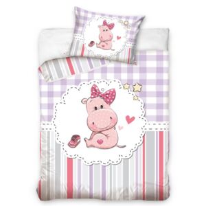 HIPPO dětské bavlněné ložní prádlo 100x135cm růžové - Dětská postel 90x135cm - 90 x 135 cm - 1 x polštář 1 x přikrývka - Růžová
