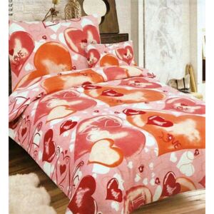 HEART ružové Flanelové povlečení - Standardní postel 140x200cm - 1 x polštář 1 x přikrývka - Růžová