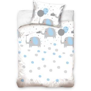 ELEPHANT dětské bavlněné ložní prádlo 100x135cm modrá - Dětská postel 90x135cm - 1 x polštář 1 x přikrývka - Modrá světla