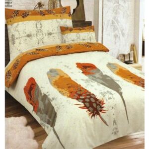 PEŘÍČKO oranž Flanelové povlečení - Standardní postel 140x200cm - 140 x 200 cm - 1 x polštář 1 x přikrývka - Oranžová