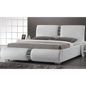 Manželská postel 160x200 cm v bílé ekokůži s roštem KN718