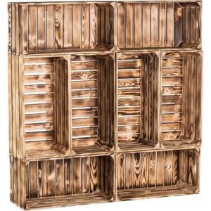 Dřevobox Dřevěné opálené bedýnky knihovna 120x120x24 cm