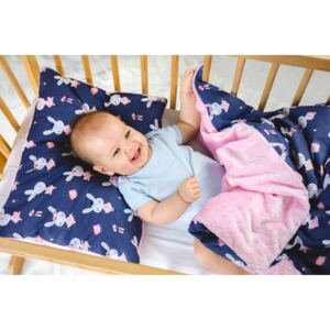 Dětská deka s výplní Minky hvězdičky růžové - Zajíčci vel. 80x100 cm + polštář 35x45 cm