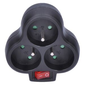 Zásuvka rozbočovací s vypínačem SOLIGHT P99 Black 3x 230V/10A