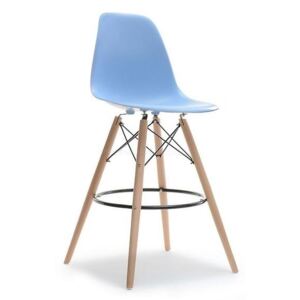 Barová židle MOBI Modrá - dřevěná podnož