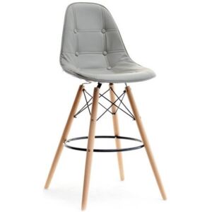 Barová čalouněná židle MOBI Šedá - dřevěná podnož