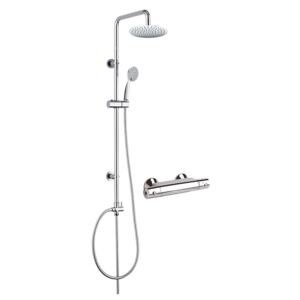 MEREO - Sprchový set: termostatická baterie + sprch. soupr. talířová sprcha kulatá 200mm a ruční sprcha (BTS06)