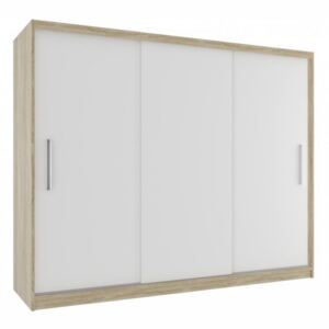 Moderní šatní skříň s posuvnými dveřmi šířka 235 cm dub sonoma korpus 07 Dub sonoma - Bílá