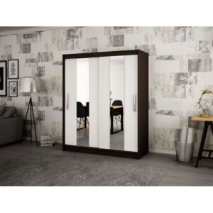 Prostorná skříň s posuvnými dveřmi a zrcadly Karin 180 v barvě wenge-bílá