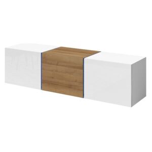 TV stolek Sierra, Barva: bílá / lesk bílý + dub zlatý, Osvětlení: bez osvětlení