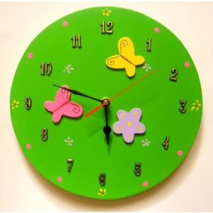 Dětské dřevěné hodiny Louka zelená běžný mechanismus