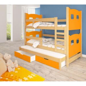 Patrová postel Oli A + 3x matrace - oranžová
