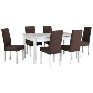 Rozkládací stůl se 6 židlemi AL21, Barva dřeva: bílá, Potah: 20 - Etna 90
